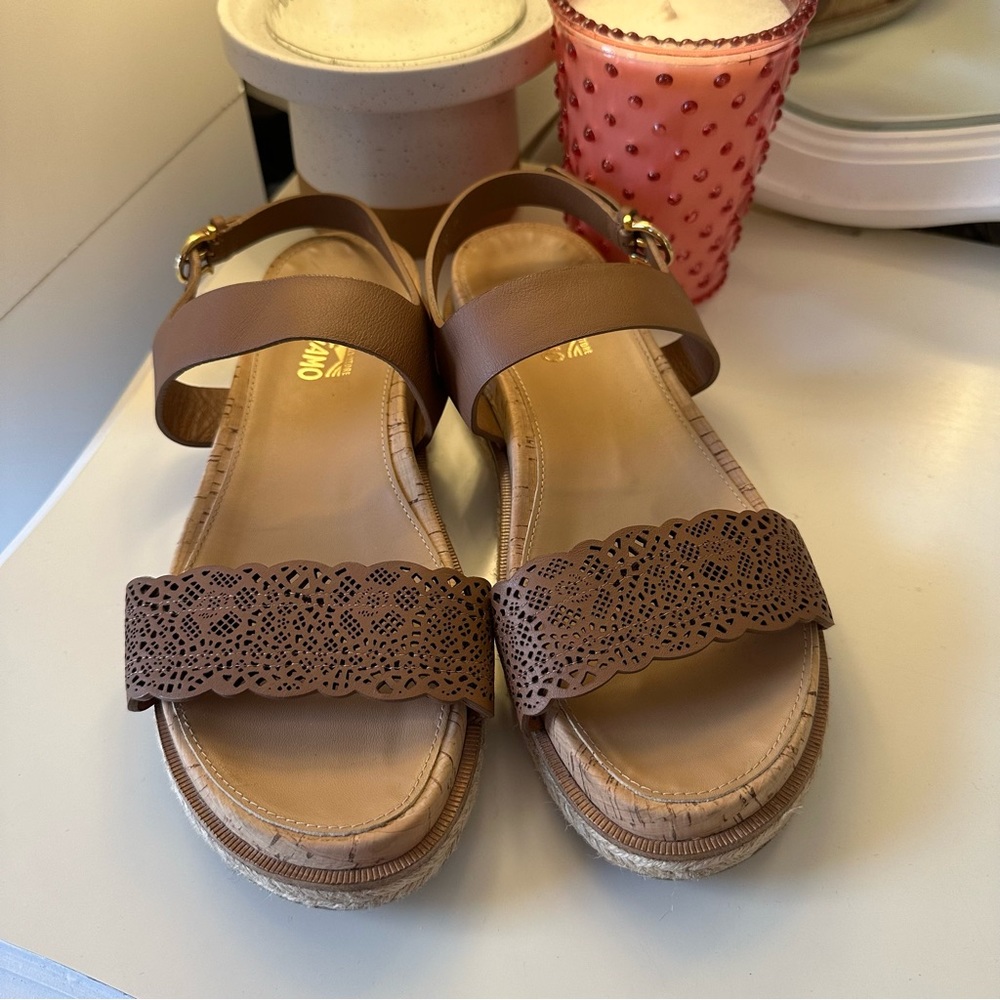 Salvatore Ferragamo Cork Espadrilles Brown Sandals